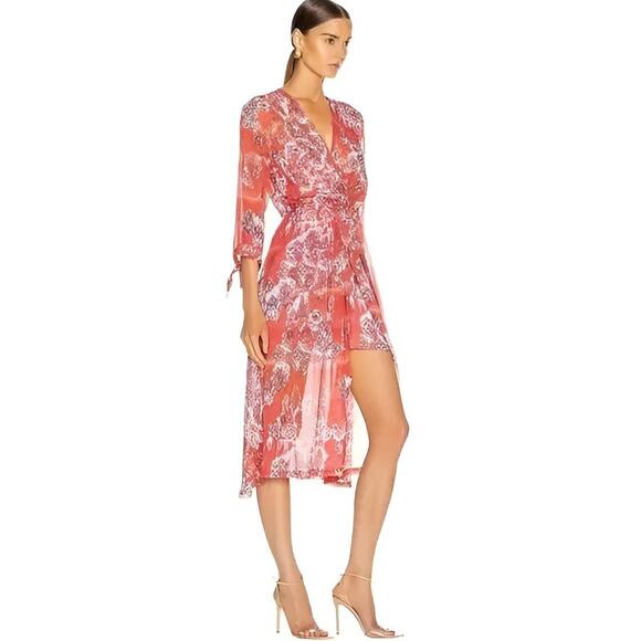 NWT IRO Paris Gramy Printed Midi Dress Red Boho Wrap Effect Size M - Picture 10 of 10
